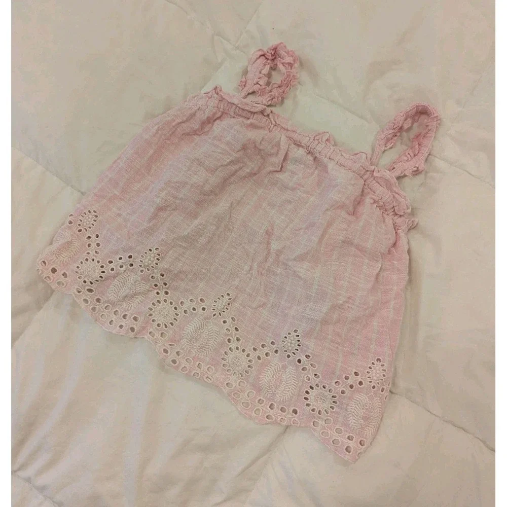 Coquette Cottagecore Pink Eyelet‎ Tank Justice Girls 12/14 Boho Barbie Fairy